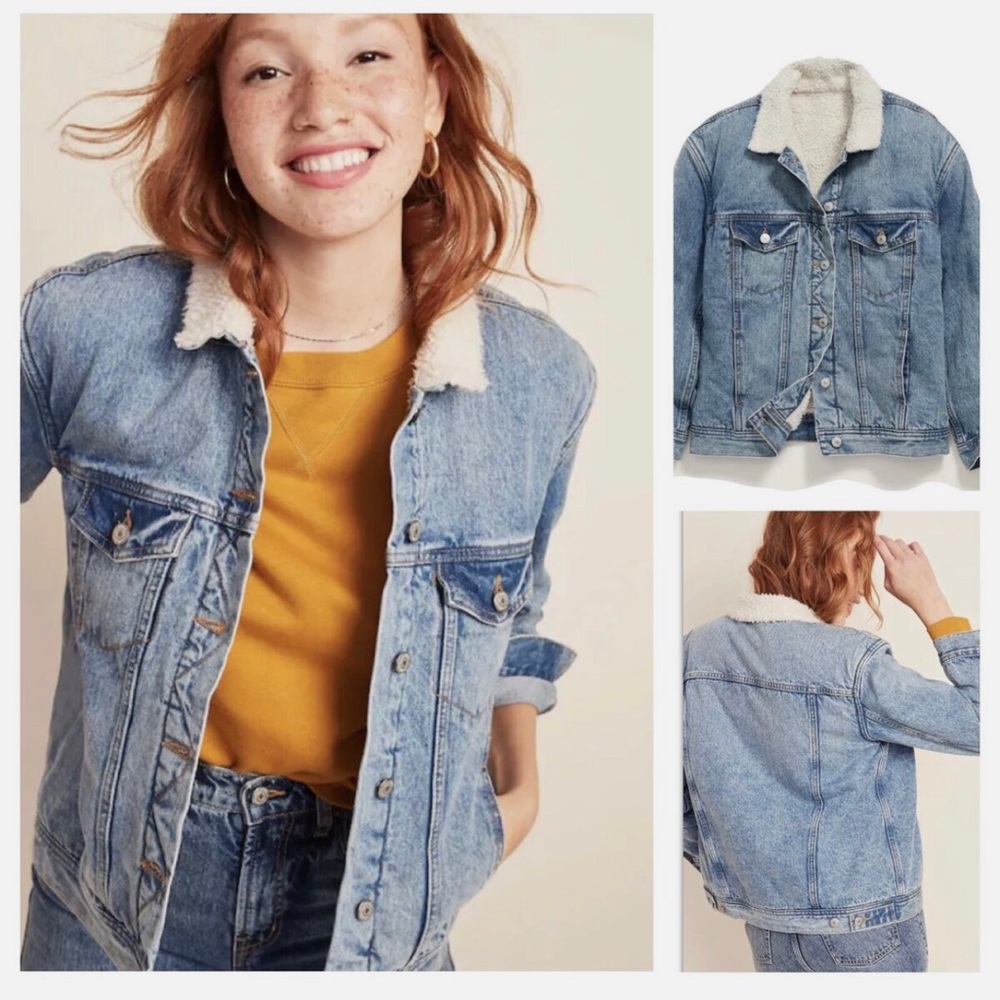 NWT Old Navy Jean and Sherpa Womens Jacket